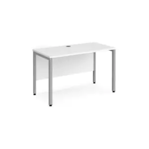 image of Office Desk 1200mm Rectangular Desk With Bench Leg White Tops With Silver Frames 600mm Depth Maestro 25