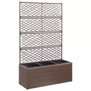 Image of Vidaxl Trellis Raised Bed With 3 Pots 83x30x130cm Poly Rattan Brown