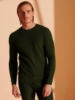 image of Superdry Supima Textured Crew Jumper - Green , Green Size M Men