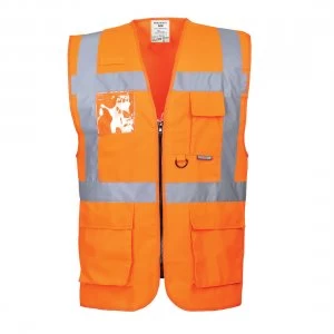 Image of Portwest Berlin Zip Front Class 2 Hi Vis Waistcoat Orange 2XL