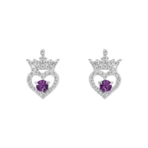 image of Disney Princess Sterling Silver Birthstone Crown Earrings ? February E906315RFEBL