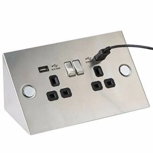 image of KnightsBridge 13A 2G Stainless Steel Mounting Socket with Twin USB Charging Ports