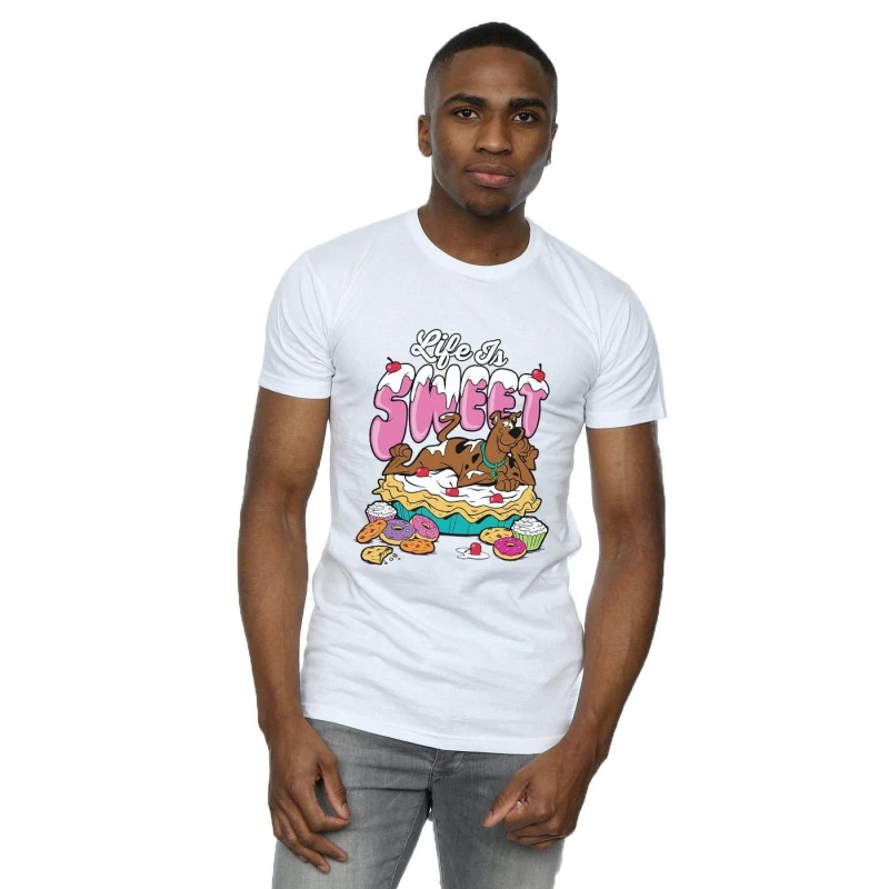 Image of Scooby Doo Scooby Doo Men Life Is Sweet T-Shirt in White Size: Small White S Male 5057864678628
