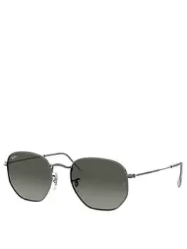 image of Ray-Ban Ray-ban Hexagonal Gunmetal Irregular Frame Light Grey Gradient Dark Grey Lens Sunglasses, Gunmetal, Men