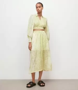 Image of AllSaints Womens Clara Noche Midi Skirt, Lime Green, Size: 10