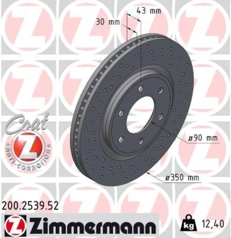 Image of ZIMMERMANN Brake disc ZIMMERMANN 200.2539.52