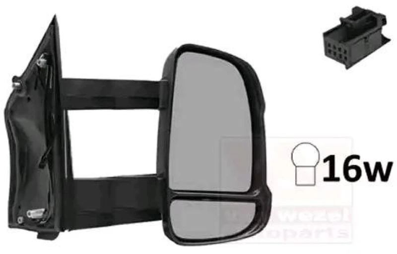 Image of VAN WEZEL 1651822 Wing mirror * HAGUS * Right, black, Long mirror arm Outside Mirror (50)