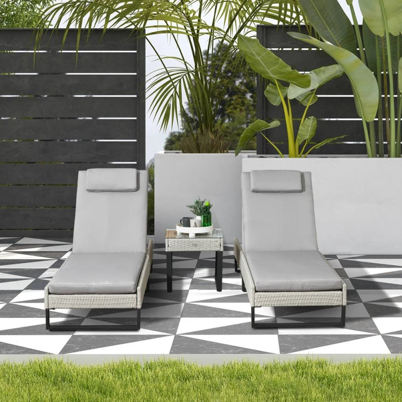 Image of Outsunny Rattan Sun Lounger Set w/ Cushions - Outsunny 5056725525545