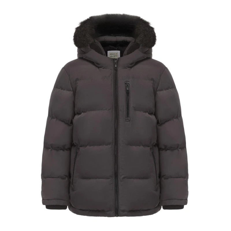 Image of SoulCal Kids Double Zip Detachable Faux Fur Hood Fleece Lined Short Puffer Jacket Charcoal male 13 Years