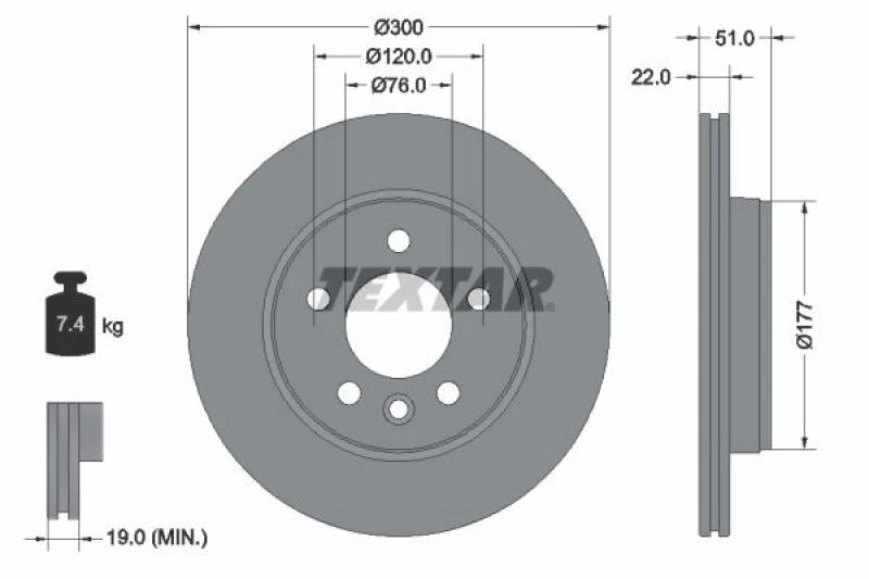 Image of Brake disc TEXTAR 92288503