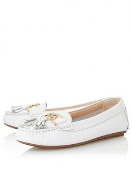 Dune London Geena Hardware Detail Moccasin - White, Size 6, Women