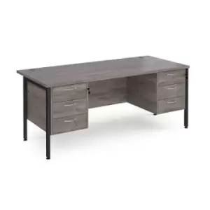 image of Maestro 25 straight desk 1800mm x 800mm with two x 3 drawer pedestals - Black H-frame leg and grey oak top