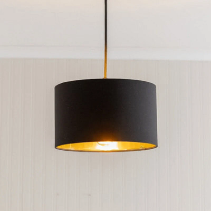 Image of ValueLights ValueLights Reni Black Fabric with Metallic Gold Inner Pendant Ceiling Lamp Shade and Bulb Size: 6" Black 6" Unisex 50594060