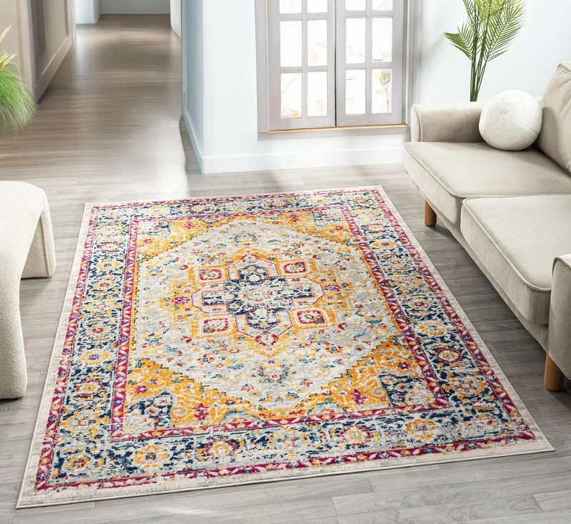 Image of San Marino Modern Living Room Area Rug - Low Pile Floral Design Muti Coloured 200Cm X 290Cm