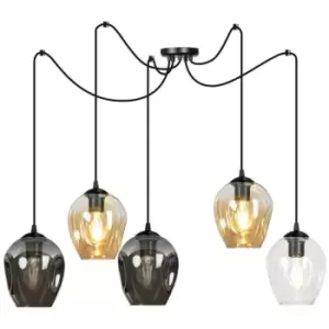 image of Emibig Level Black Glass Dome Cluster Pendant Ceiling Light with Clear, Graphite, Amber Glass Shades, 5x E27