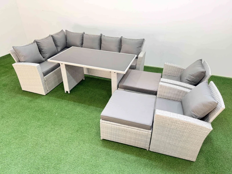 Image of Fimous 10 Seater Wicker Rattan Corner Sofa Sets with 2 Big Footstools in Light Grey Light Grey Unisex