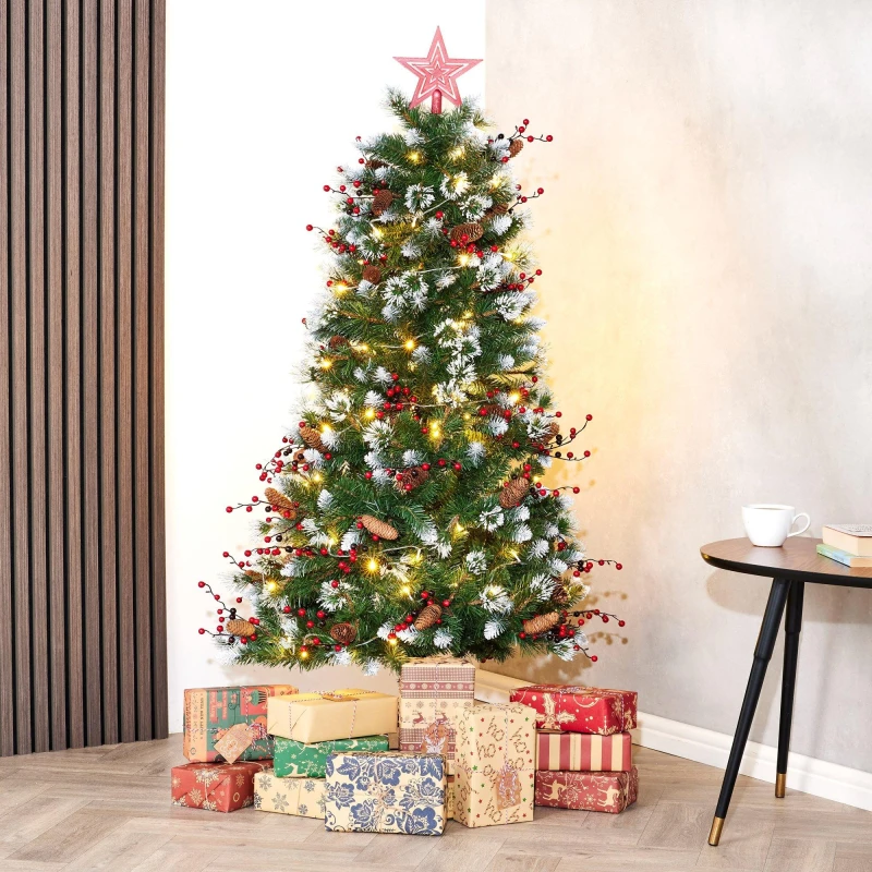 Image of SO Christmas SO 180CM Lisbon Pine Tree, Hard Needle mix with PVC, 535 Tips, 48pcs Berries,48pcs Cones without lights" Green