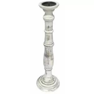 Image of Rustic Antique Carved Wooden Pillar Church Candle Holder [[Antique White,XX Large 63cm]