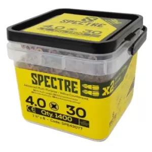 image of Forgefix - Spectre Advanced Countersunk Wood Screws (Zinc Yellow Passivated) - 4.0 x 30mm (1400 Pack Tub)