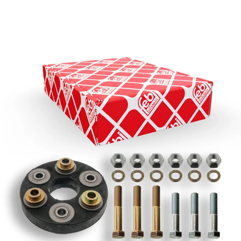 Image of FEBI BILSTEIN 09582 Drive Shaft Coupler with washers, with nuts, Front, Ø: 115mm, Bolt Hole Circle Ø: 80mm, OE Turbo NEW Elastomer Joint,propeller sha