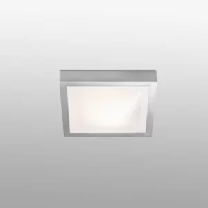 image of Tola 1 Light Small Square Bathroom Flush Ceiling Light Aluminium, White IP44, E27