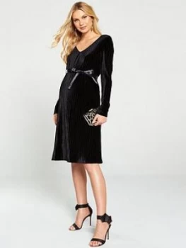 image of Mama-Licious Velvet Long Sleeve Maternity Dress - Black