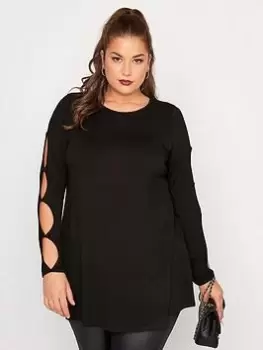Image of Yours Keyhole Sleeve Top Black, Size 16, Women