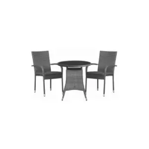 Image of MALAGA 2 Seater Stacking Bistro Set 70cm Round Table with Black Glass Top, 2 Stacking Chairs including Cushions