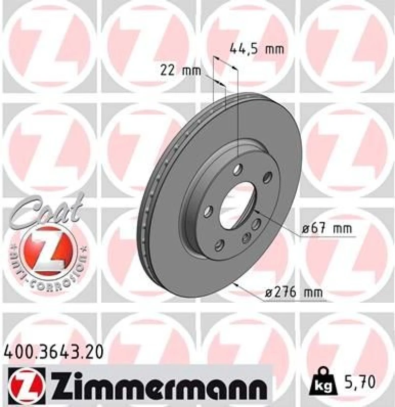 Image of ZIMMERMANN Brake disc ZIMMERMANN 400.3643.20