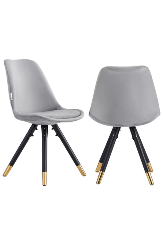 Image of Life Interiors Life Interiors Set of 2 Sofia Ergonomic Modern Dining Chairs Upholstered in Velvet, Metal Legs with Gold End Caps in Light Grey Light G