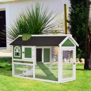 Image of PawHut Rabbit Hutch Wood Bunny Rabbit Cage for Outdoor Indoor with Pull Out Tray Run Box Ramp Asphalt Roof for Small Animals Green
