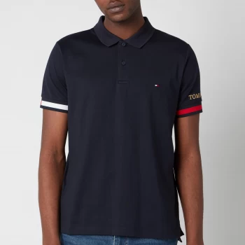 image of Tommy Hilfiger Mens Flag Cuff Slim Fit Polo Shirt - Desert Sky - M