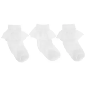 image of Baby/Girls Cotton Rich Lace Frilly Top Socks With Floral Design (Pack Of 3) (12.5-3.5 Girls) (White)