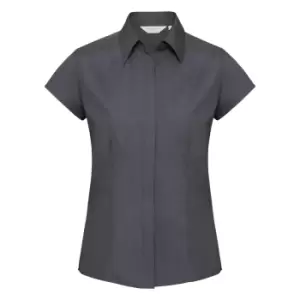 Image of Russell Collection Ladies Cap Sleeve Polycotton Easy Care Fitted Poplin Shirt (XS) (Convoy Grey)