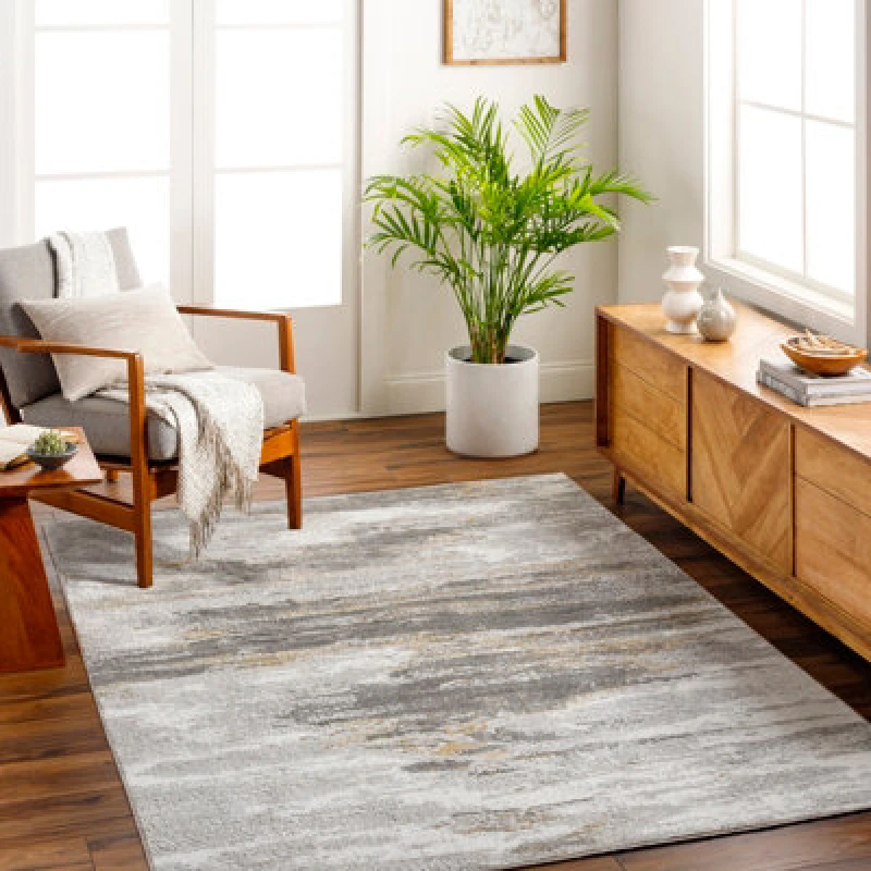 Image of Livabliss Abstract Modern Marble Charcoal/off-White Hila Area Rug 160 X 213cm - Easy Care, Non Shedding, Ideal For Living Room & Bedroom
