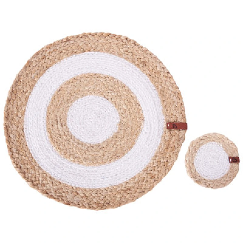 Image of Beliani 12 Piece Placemats And Coasters Set Tumeric Natural Jute