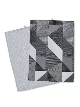 Catherine Lansfield Larsson Geo Tea Towels In Grey - Set Of 2