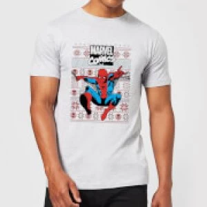 Image of Marvel Avengers Classic Spider-Man Mens Christmas T-Shirt - Grey - 3XL
