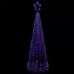 image of Premier Decorations 1.4M Black Pin Wire Pyramid Tree With Top Star 332 Rainbow LED