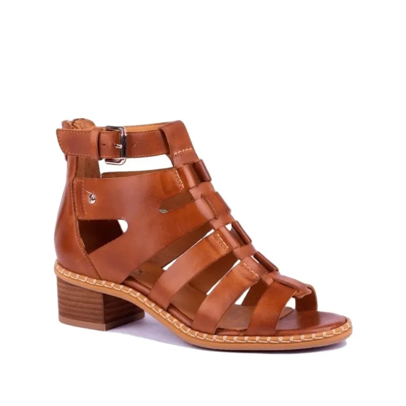 Image of Pikolinos Blanes W3H Leather Womens Heels Sandals - Brandy - Size:UK 4-4.5
