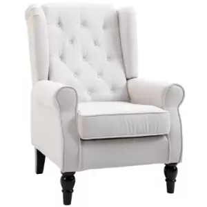 image of HOMCOM Wingback Accent Chair, Retro Upholstered Button Tufted Occasional Chair for Living Room and Bedroom, Cream White