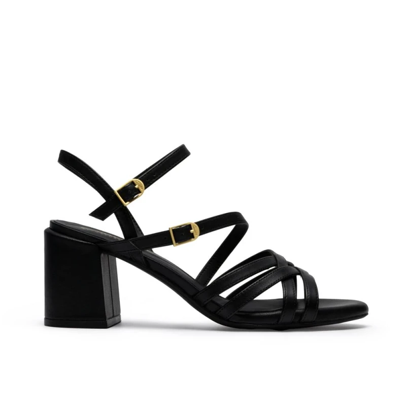 Image of Clarks Womens Ezoria Strap Black Leather Heeled Sandals Size: 3-Standard Fit Black Female 3-Standard Fit