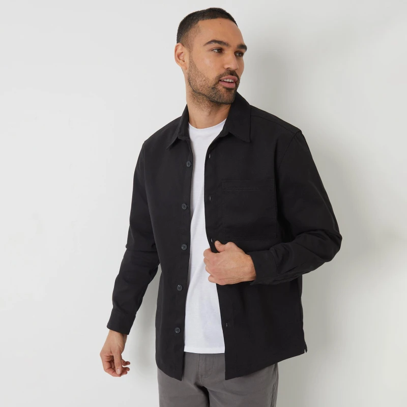 Image of Threadbare Cotton Twill Shacket Black
