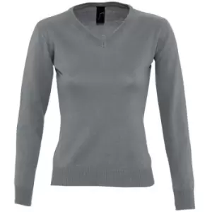 Image of SOLS Womens/Ladies Galaxy V Neck Sweater (L) (Medium Grey)