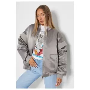 Image of I Saw It First Oversized Satin Bomber Jacket - Grey