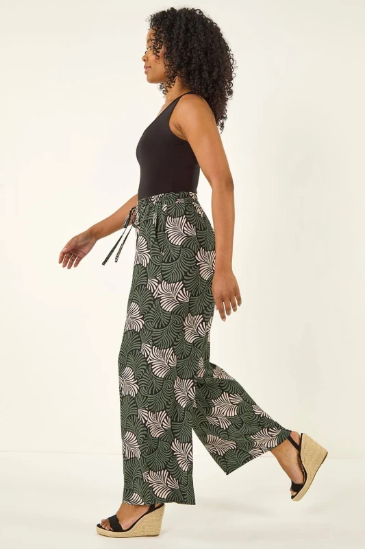 Image of Roman Womens Petite Abstract Leaf Trouser in Khaki Size: 14 Khaki Female 14