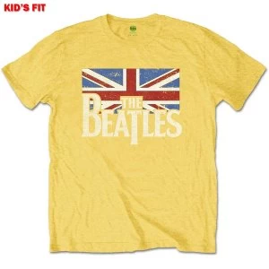 Image of The Beatles - Logo & Vintage Flag Kids 11 - 12 Years T-Shirt - Yellow