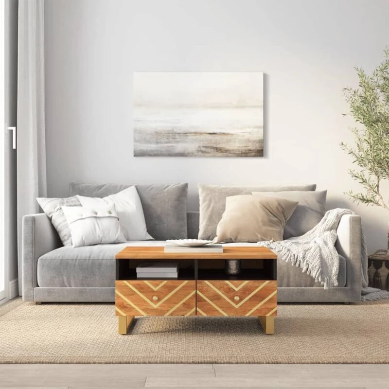 Image of Vidaxl Coffee Table Brown And Black 80X54X40 Cm Solid Wood Mango, Brown 356796