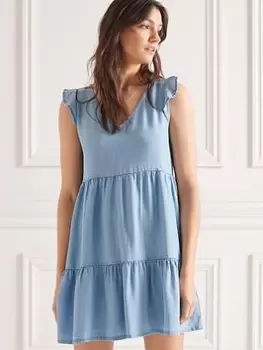Image of Superdry Tinsley Tiered Dress - Blue Size 12, Women