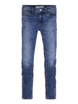 image of Calvin Klein Jeans Girls Skinny Mid Rise Jean - Blue, Size Age: 10 Years, Women